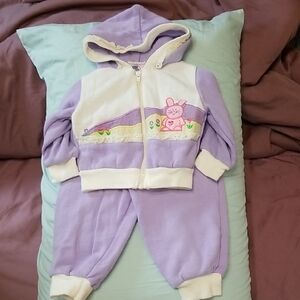 Vintage Purple and White Hooded Baby Outfit